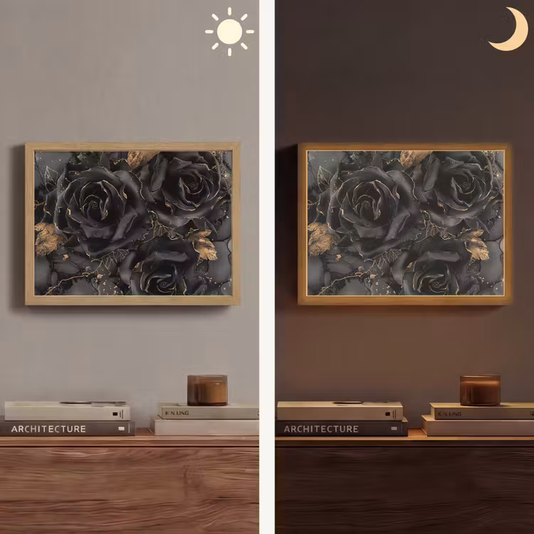Lightbox - Wandlamp - Rozen - Zwart - Bloemen - Goud — 6