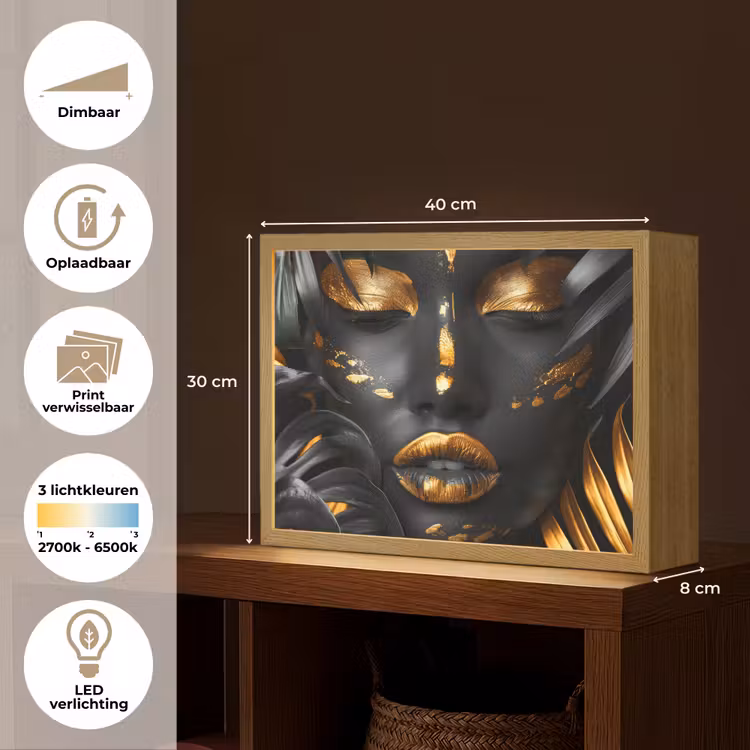 Lightbox - Wandlamp - Vrouw - Goud - Natuur - Portret - Modern — 10