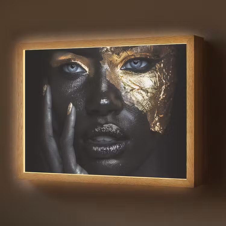 Lightbox - Wandlamp - Vrouw - Goud - Portret - Modern - Zwart - Abstract — 1
