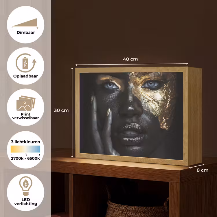 Lightbox - Wandlamp - Vrouw - Goud - Portret - Modern - Zwart - Abstract — 10