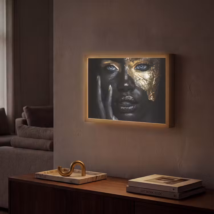 Lightbox - Wandlamp - Vrouw - Goud - Portret - Modern - Zwart - Abstract — 2