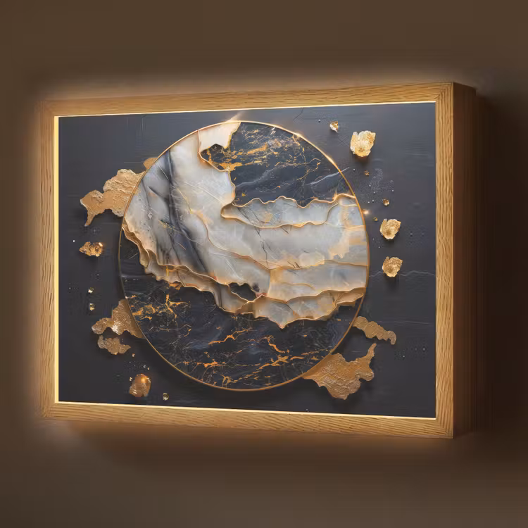 Lightbox - Wandlamp - Kunst - Goud - Zwart - Modern - Abstract — 1