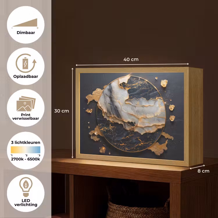 Lightbox - Wandlamp - Kunst - Goud - Zwart - Modern - Abstract — 10