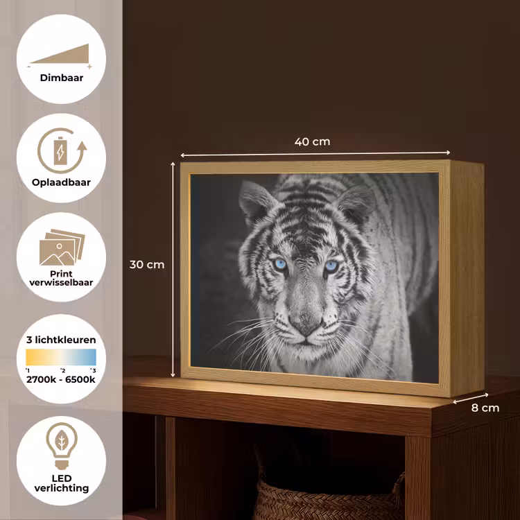 Lightbox - Wandlamp - Tijger - Dier - Zwart - Blauw - Modern — 10