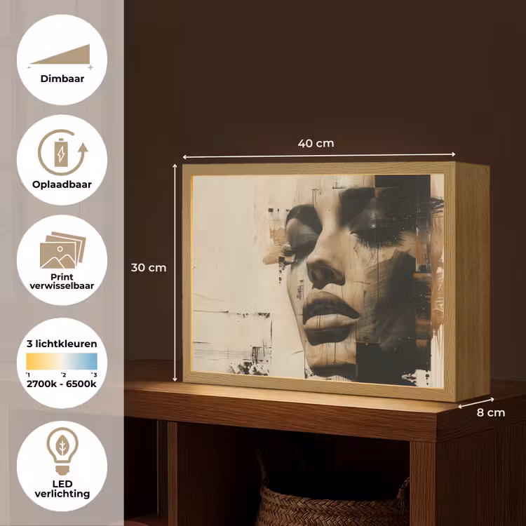Lightbox - Wandlamp - Vrouw - Gezicht - Abstract - Kunst — 10