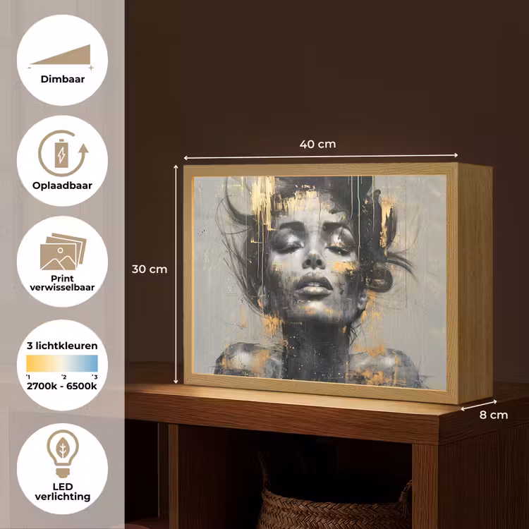 Lightbox - Wandlamp - Vrouw - Kunst - Goud - Abstract - Glamour — 10