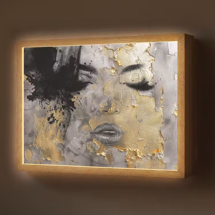 Lightbox - Wandlamp - Vrouw - Kunst - Goud - Zwart — 1