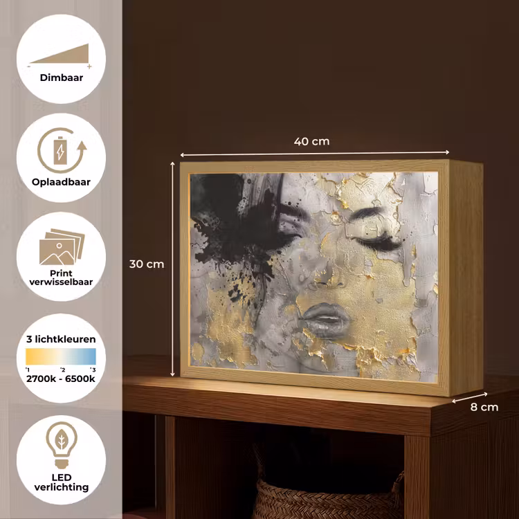 Lightbox - Wandlamp - Vrouw - Kunst - Goud - Zwart — 10