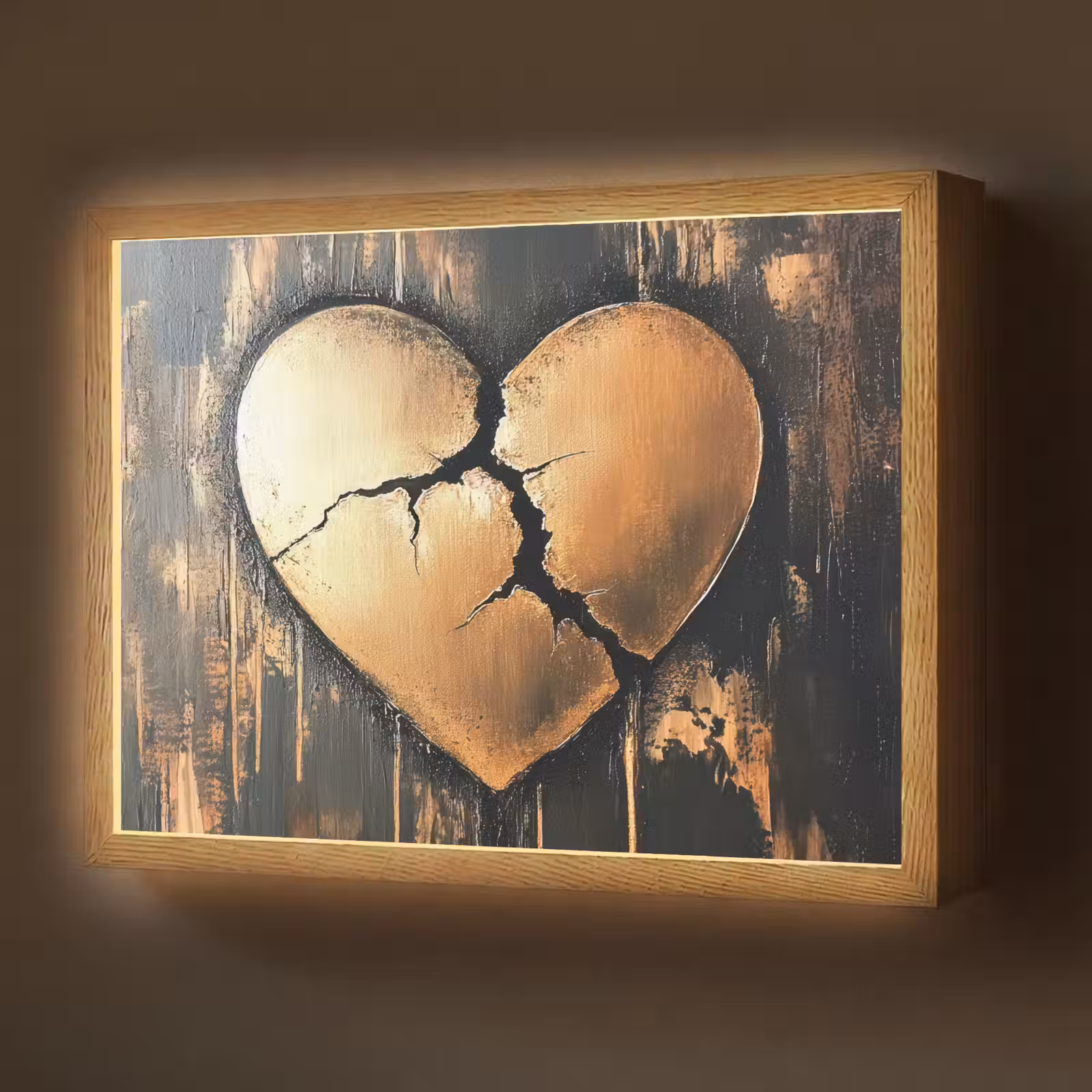 Lightbox - Wandlamp - Gebroken hart - Goud - Houtlook - Liefde — 1