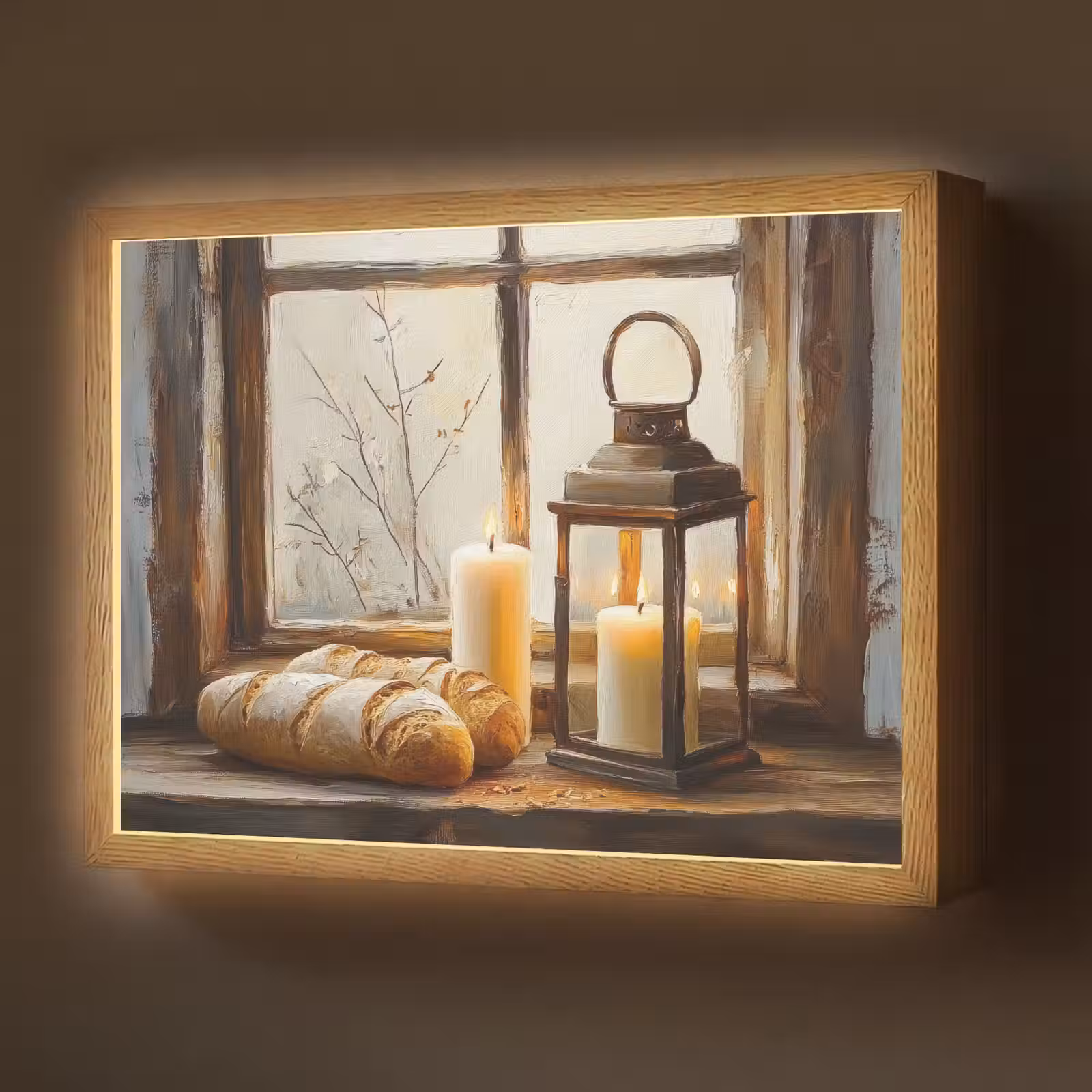 Lightbox - Wandlamp - Stilleven - Rustiek - Kaarsen - Broden - Raam — 1