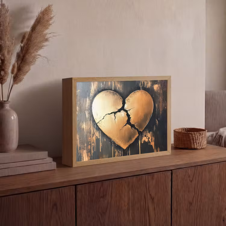 Lightbox - Wandlamp - Gebroken hart - Goud - Houtlook - Liefde — 4
