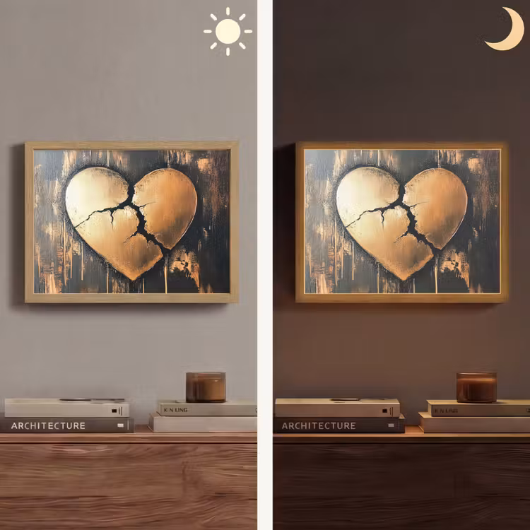 Lightbox - Wandlamp - Gebroken hart - Goud - Houtlook - Liefde — 6
