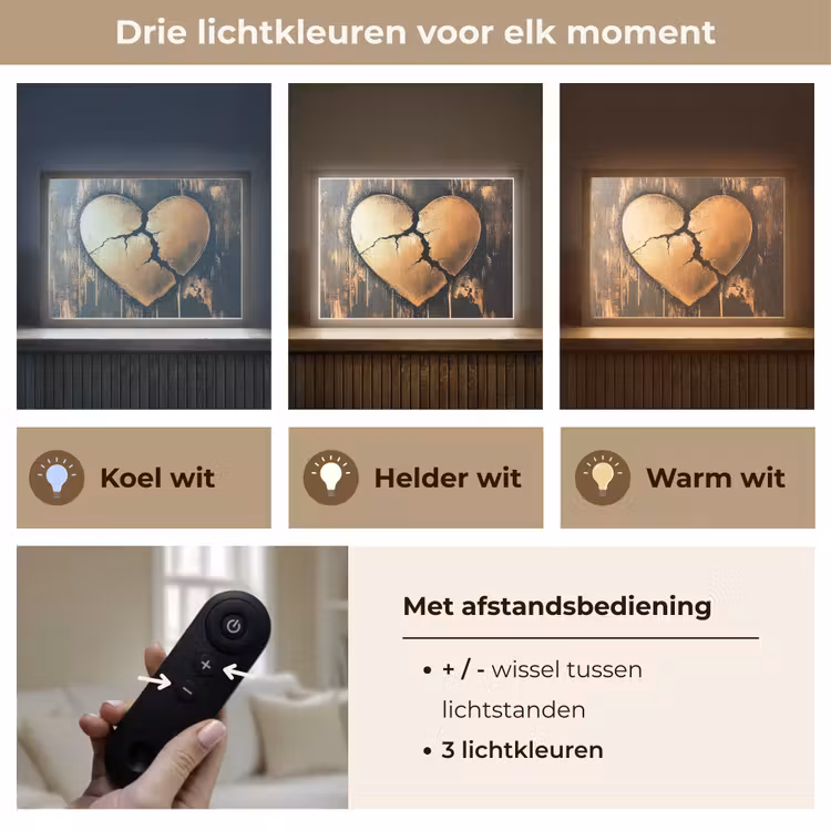Lightbox - Wandlamp - Gebroken hart - Goud - Houtlook - Liefde — 8