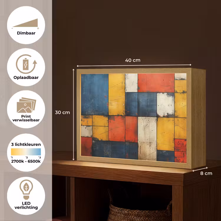 Lightbox - Wandlamp - Mondriaan stijl - Kunst - Kleurrijk - Modern — 10