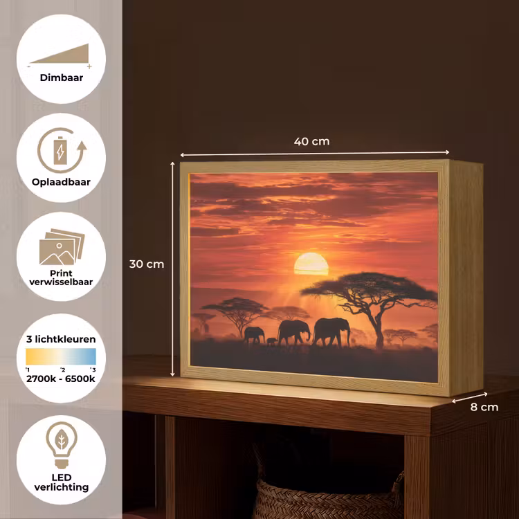 Lightbox - Wandlamp - Savanne - Olifanten - Zonsondergang — 10