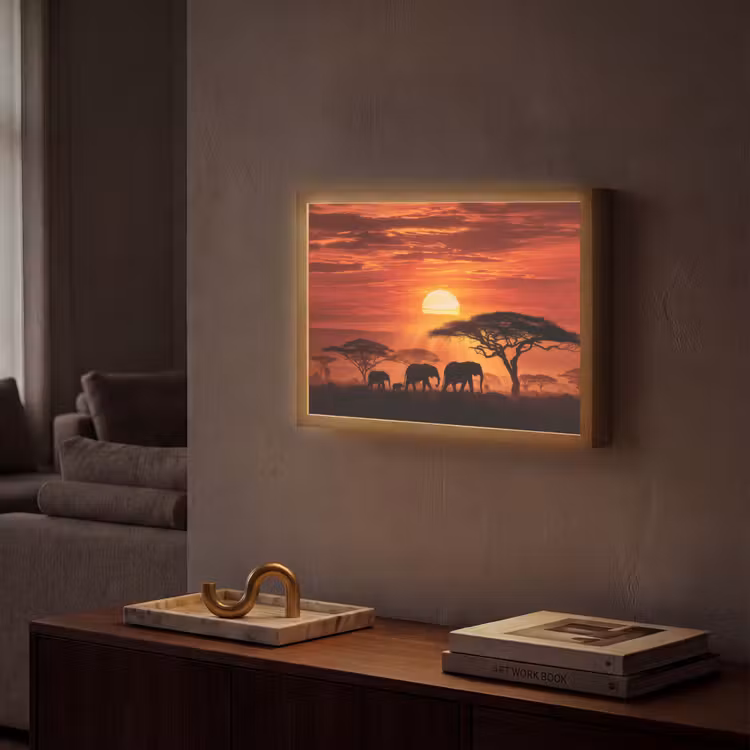 Lightbox - Wandlamp - Savanne - Olifanten - Zonsondergang — 2
