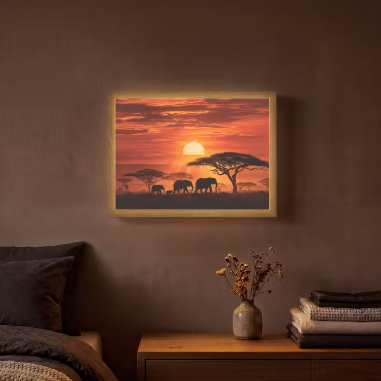 Lightbox - Wandlamp - Savanne - Olifanten - Zonsondergang — 3