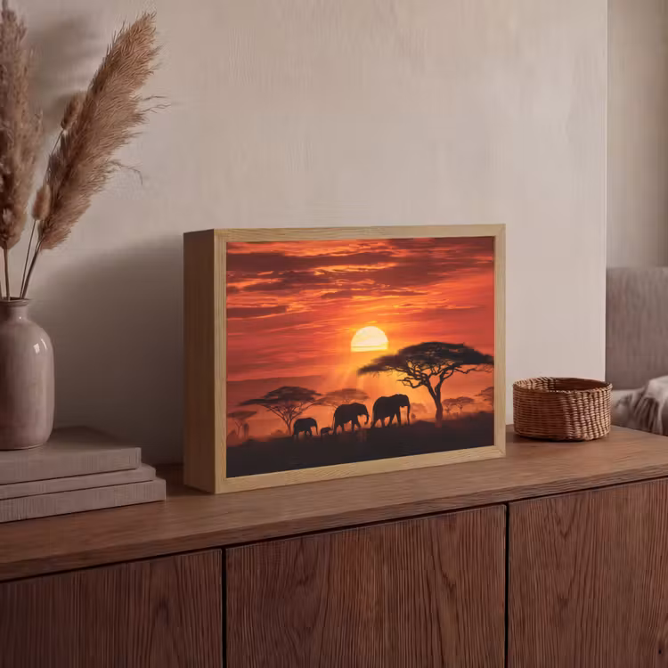 Lightbox - Wandlamp - Savanne - Olifanten - Zonsondergang — 4