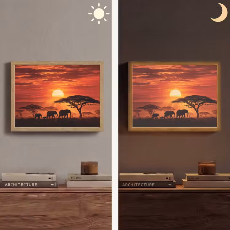 Lightbox - Wandlamp - Savanne - Olifanten - Zonsondergang — 6