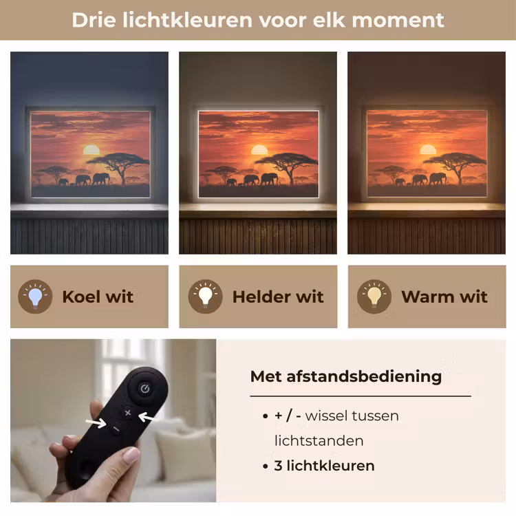 Lightbox - Wandlamp - Savanne - Olifanten - Zonsondergang — 8
