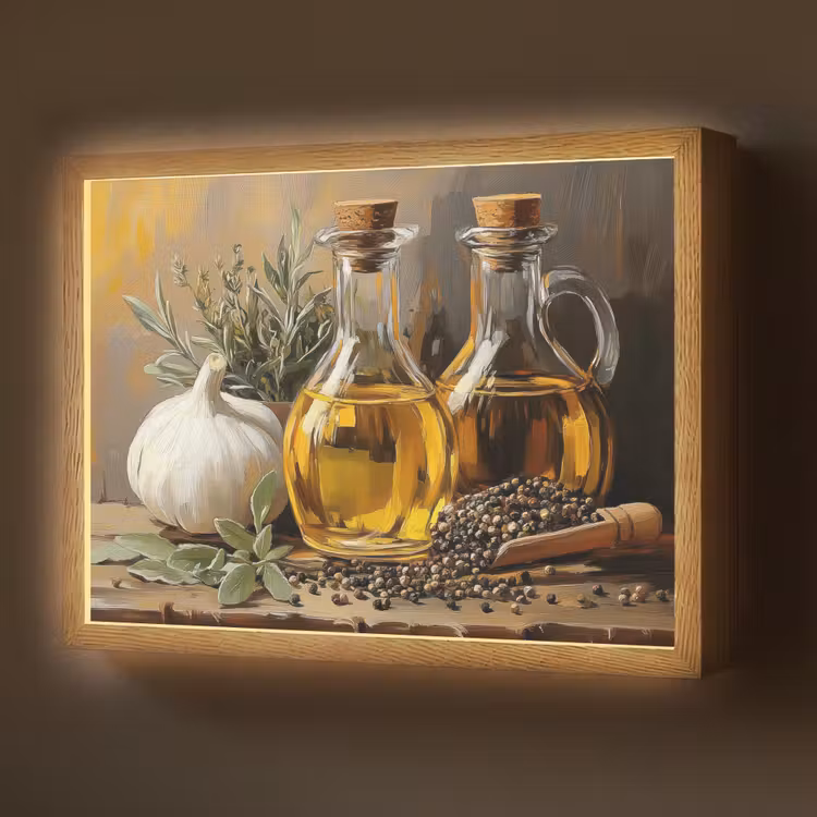 Lightbox - Wandlamp - Stilleven - Olijfolie - Knoflook - Kruiden — 1