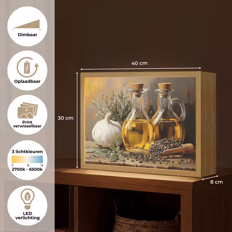 Lightbox - Wandlamp - Stilleven - Olijfolie - Knoflook - Kruiden — 10