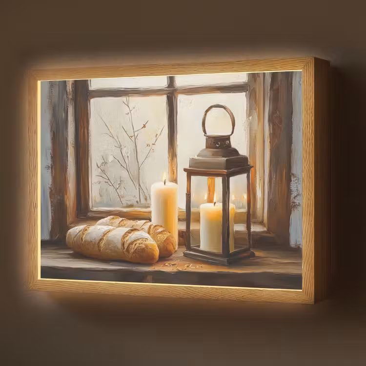 Lightbox - Wandlamp - Stilleven - Rustiek - Kaarsen - Broden - Raam — 1