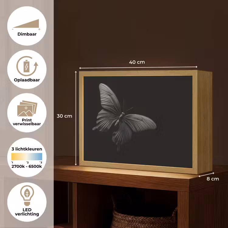 Lightbox - Wandlamp - Vlinder - Zwart - Insect - Dieren — 10