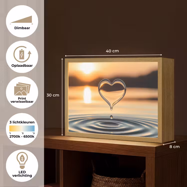 Lightbox - Wandlamp - Hart - Water - Zonsondergang - Natuur - Zen — 10