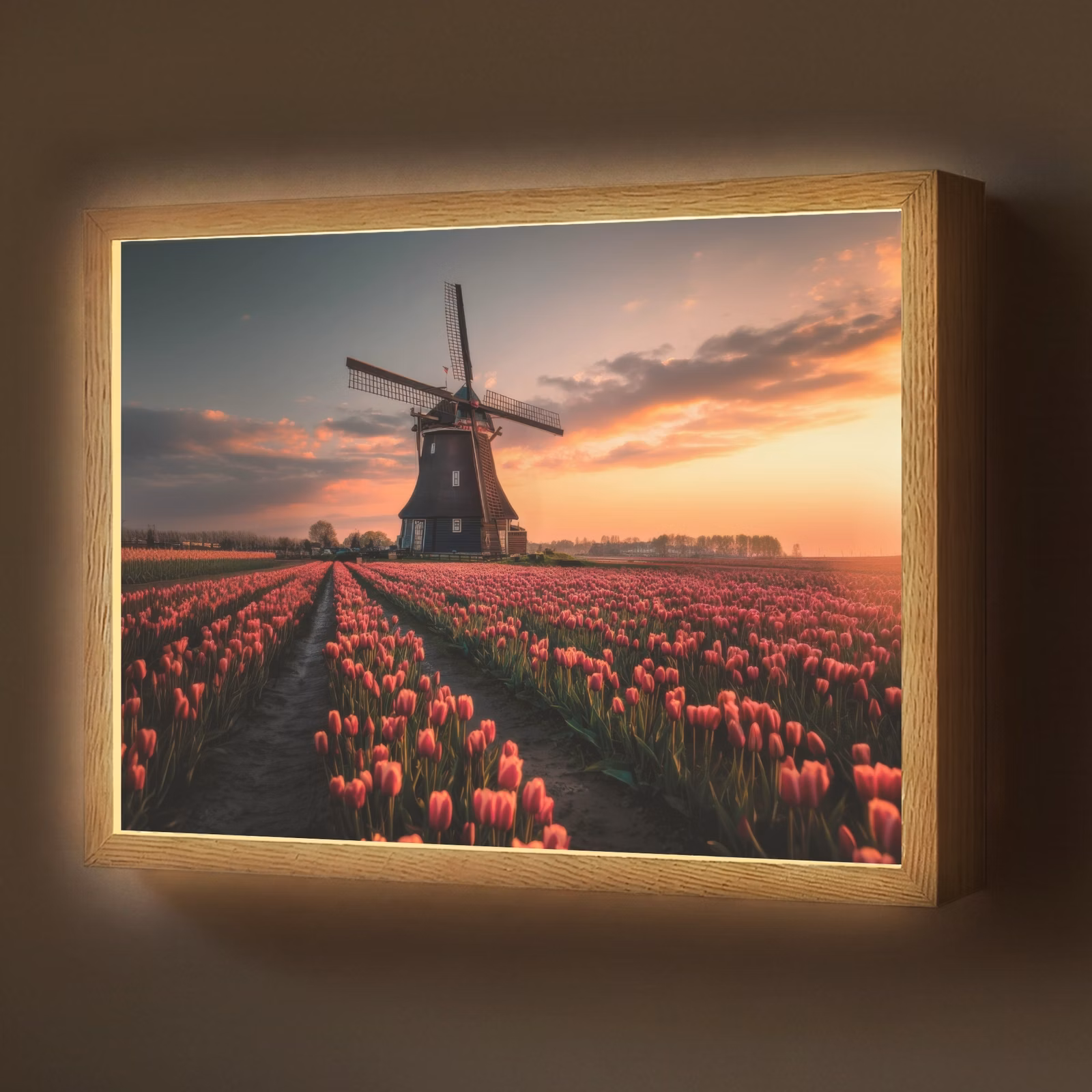 Lightbox - Wandlamp - Molen - Zonsondergang - Tulpen - Rood — 1