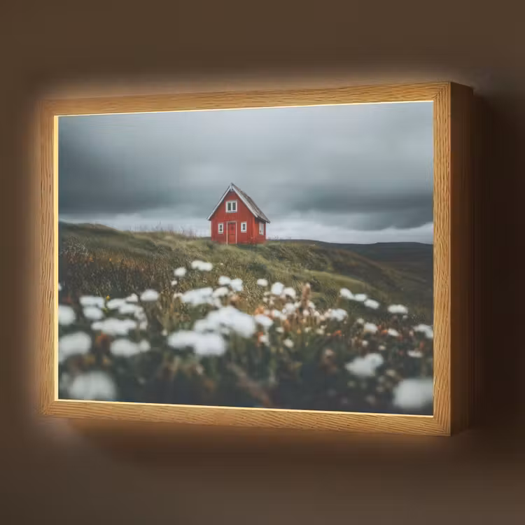 Lightbox - Wandlamp - Heuvel - Huisje - Bloemen - Wit — 1