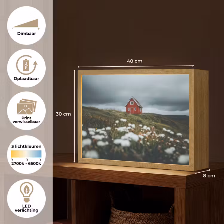 Lightbox - Wandlamp - Heuvel - Huisje - Bloemen - Wit — 10