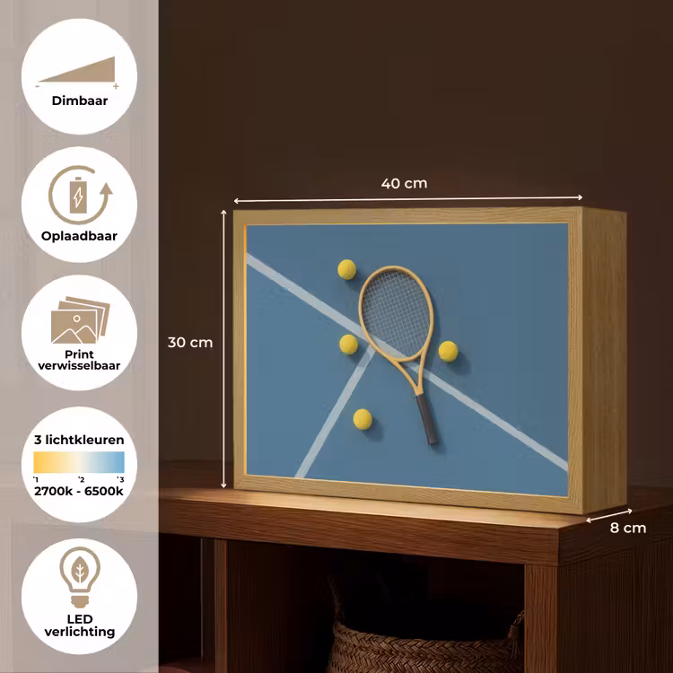 Lightbox - Wandlamp - Tennisracket - Bal - Blauw - Veld — 10