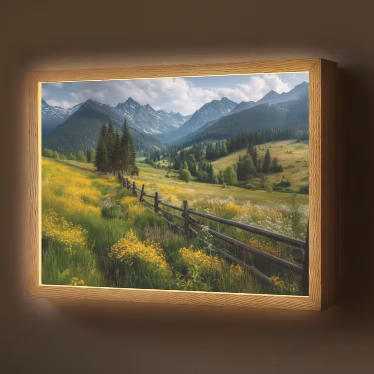 Lightbox - Wandlamp - Veld - Hek - Bergen - Bloemen — 1