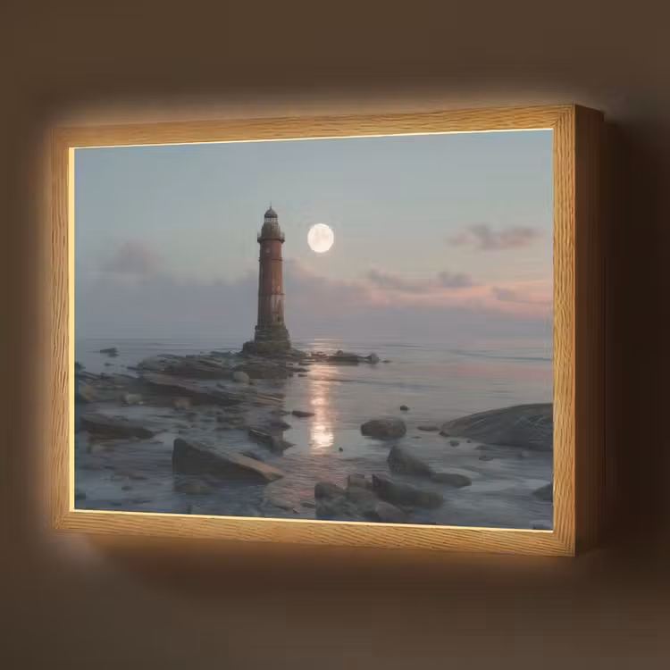 Lightbox - Wandlamp - Vuurtoren - Stenen - Water - Maan — 1