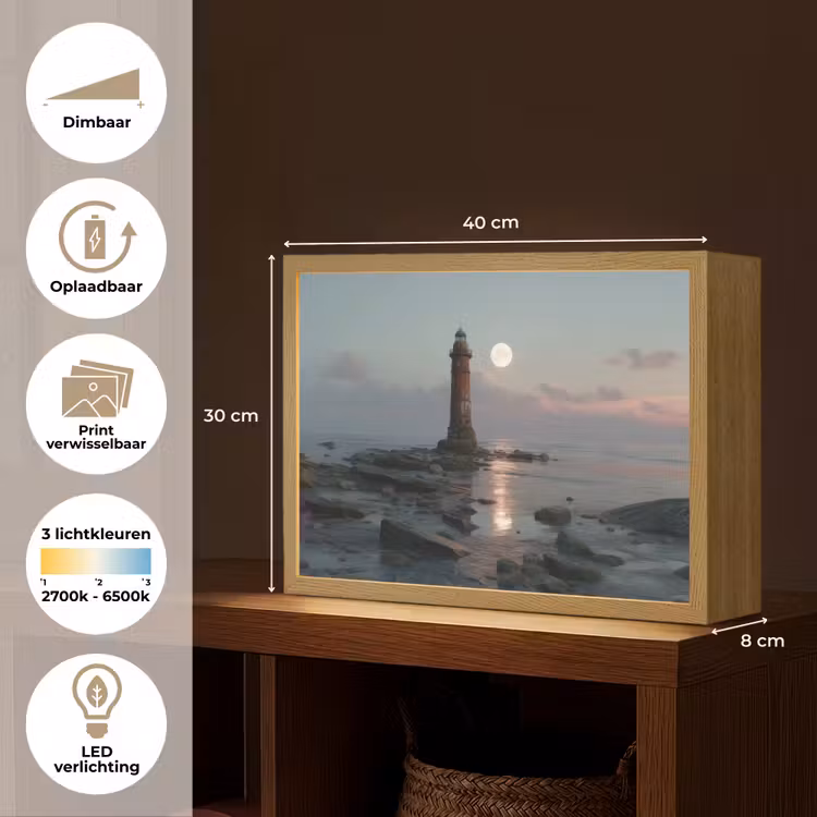 Lightbox - Wandlamp - Vuurtoren - Stenen - Water - Maan — 10
