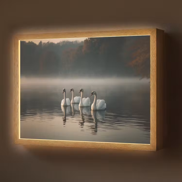 Lightbox - Wandlamp - Zwanen - Wit - Water - Mist — 1