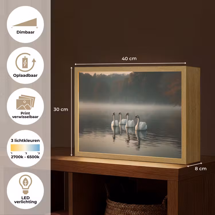 Lightbox - Wandlamp - Zwanen - Wit - Water - Mist — 10