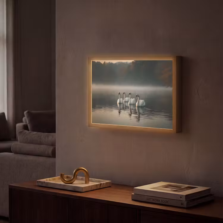 Lightbox - Wandlamp - Zwanen - Wit - Water - Mist — 2