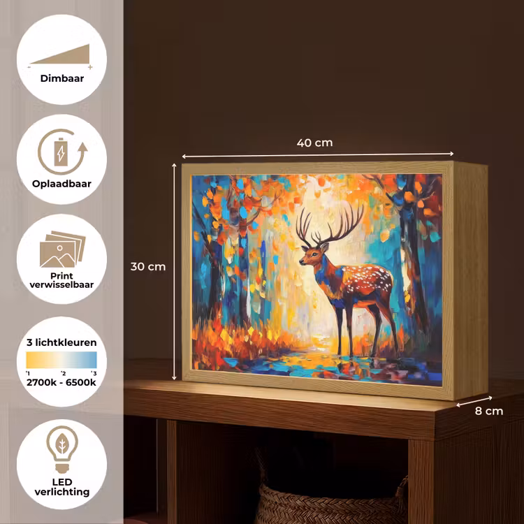 Lightbox - Wandlamp - Hert - Bosdieren - Natuur - Kunst — 10