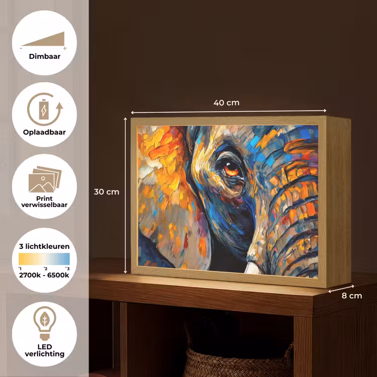 Lightbox - Wandlamp - Olifant - Kunst - Dieren — 10