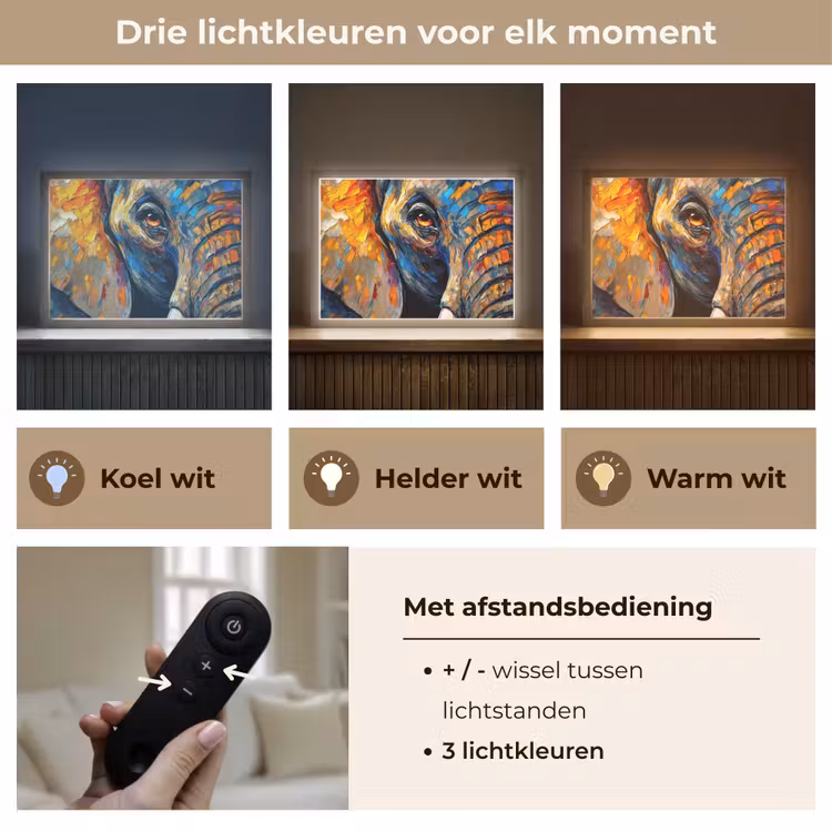 Lightbox - Wandlamp - Olifant - Kunst - Dieren — 8