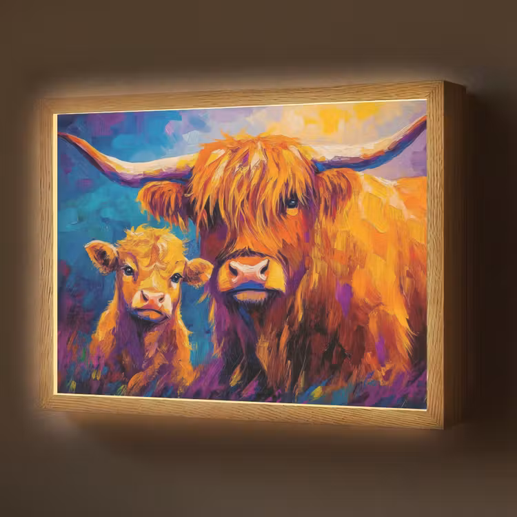 Lightbox - Wandlamp - Schotse hooglander - Koeien - Dieren - Kunst — 1