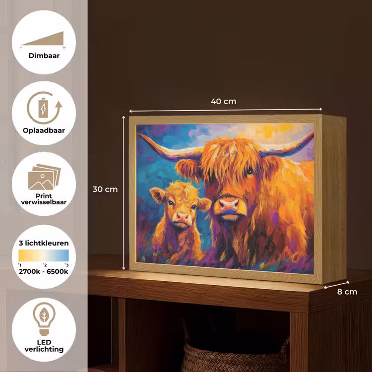 Lightbox - Wandlamp - Schotse hooglander - Koeien - Dieren - Kunst — 10