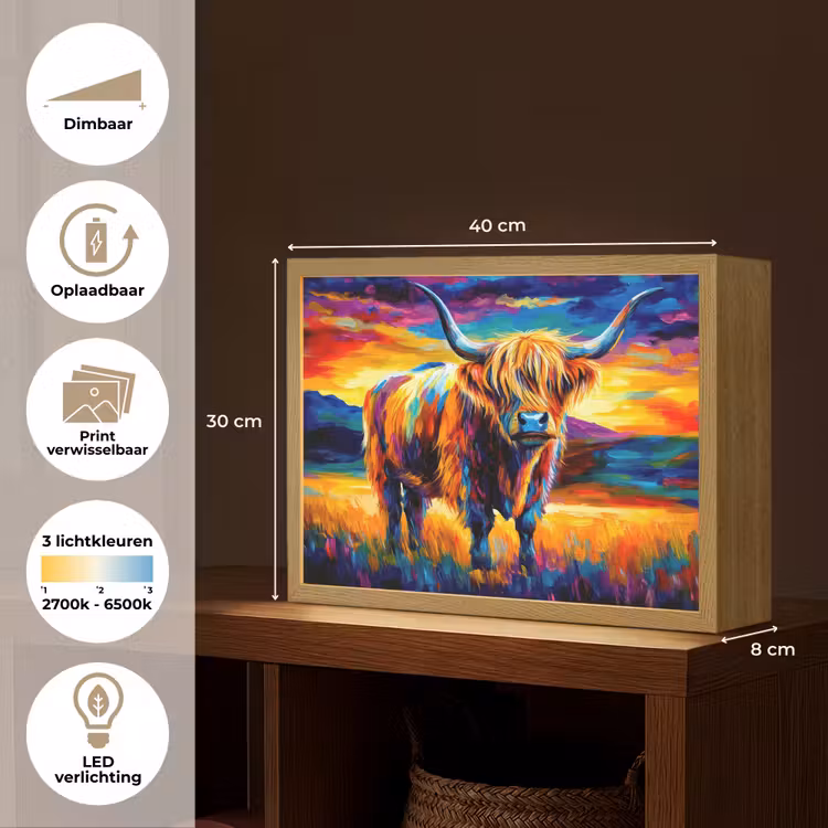 Lightbox - Wandlamp - Schotse hooglander - Kunst - Koe - Dieren - Landschap — 10