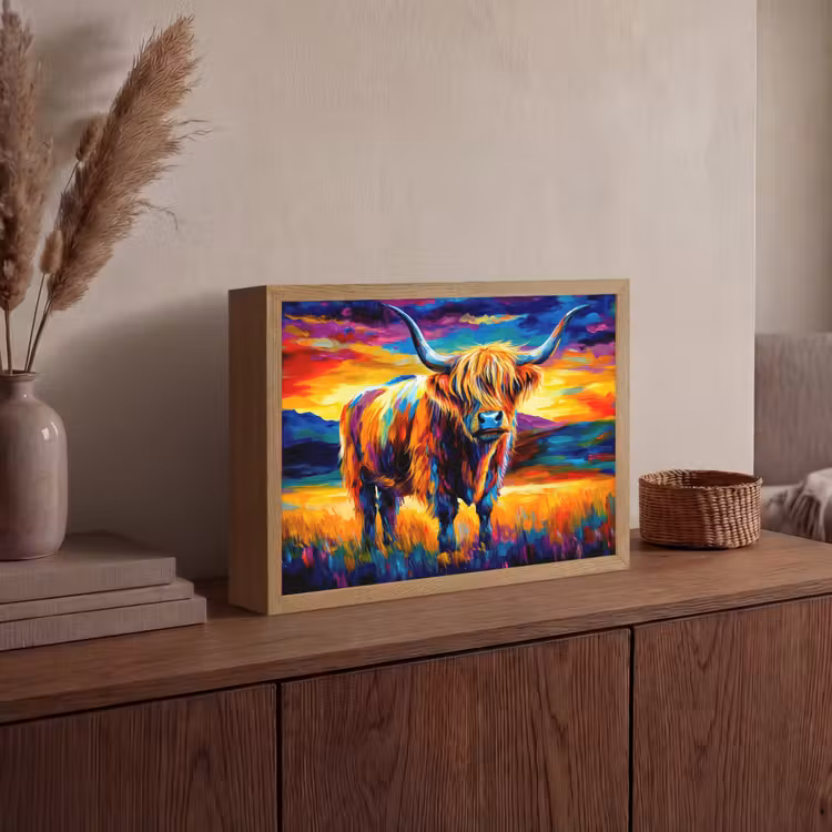 Lightbox - Wandlamp - Schotse hooglander - Kunst - Koe - Dieren - Landschap — 4