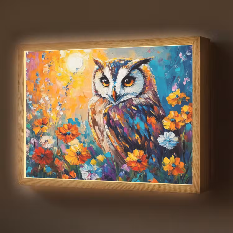 Lightbox - Wandlamp - Uil - Bloemen - Kunst - Zonsondergang — 1