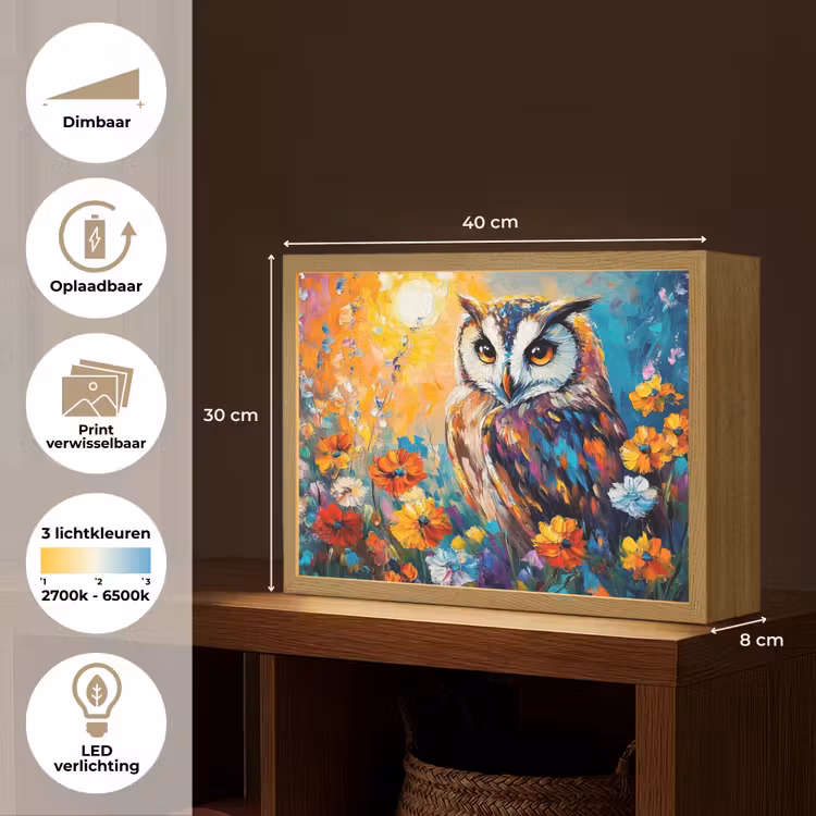 Lightbox - Wandlamp - Uil - Bloemen - Kunst - Zonsondergang — 10