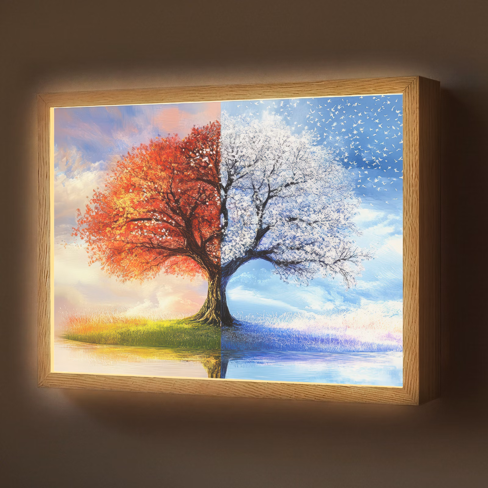 Lightbox - Wandlamp - Seizoenen - Kunst - Boom - Winter - Herfst — 1