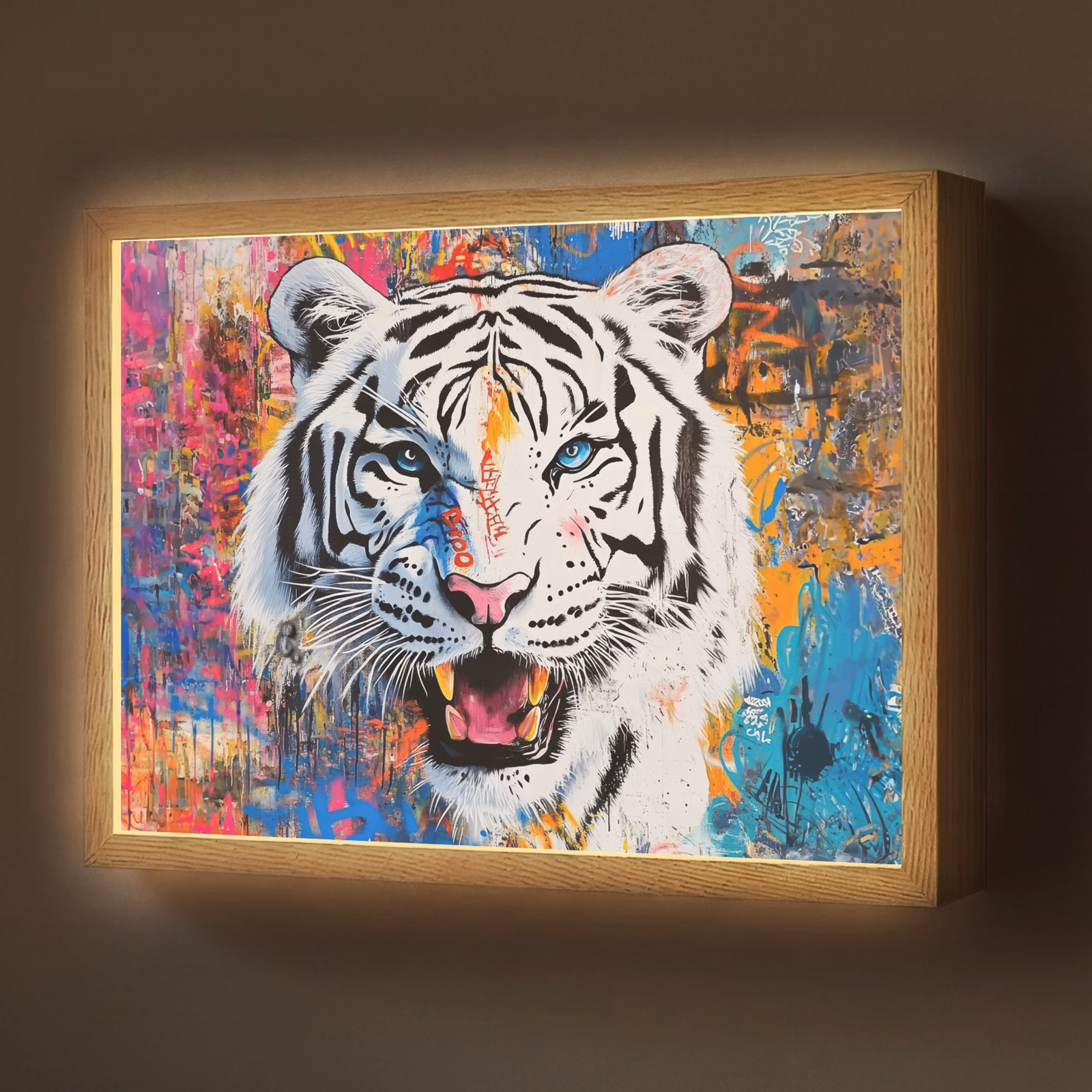 Lightbox - Wandlamp - Street art - Tijger - Wit - Graffiti - Dieren — 1